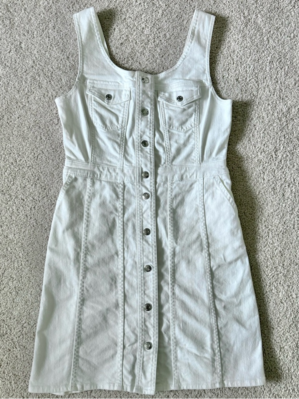 J.Crew white denim mini dress 6 scoop neck button front boho indie